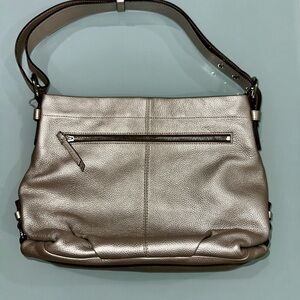 Coach Soho Signature Metallic Silver Grey Sateen Buckle Hobo Shoulder Bag